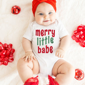 merry little babe red and green christmas baby onesie